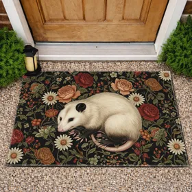 American Opossum Antique Roses Peonies Daisies Berries - Wildlife Lover Home Decor Gift Doormat