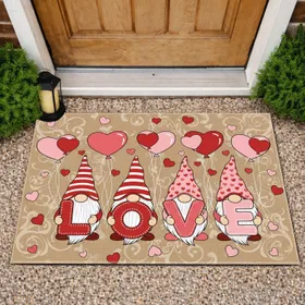 Four Gnomes LOVE Letters Hearts Balloons Floral - Valentine's Day Home Decor Doormat
