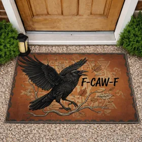 Black Crow F-CAW-F Rustic Autumn Weave - Wildlife Bird Lover Home Decor Gift Doormat