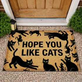 Hope You Like Cats Black Cat Silhouettes - Cat Lover Welcome Sign Doormat