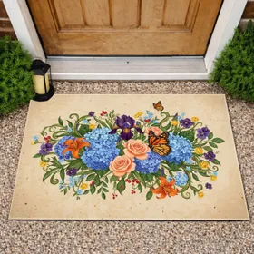 Monarch Butterfly Blossom Floral Vines - Garden Decor for Nature Lovers Doormat