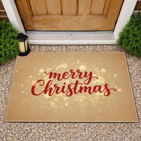 Merry Christmas Script Golden Bokeh - Christmas Holiday Season Doormat