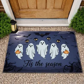 Friendly Ghosts 'Tis the Season Jack-o'-Lanterns Bats - Halloween Decor Doormat