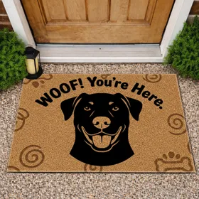 Black Dog WOOF You're Here Welcome Home Decor - Dog Lover Gift Doormat
