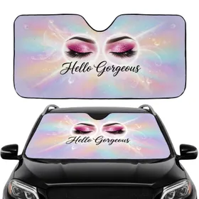 Glamorous Magenta-Pink Eyes Hello Gorgeous Glitter - Beauty Lover Gift for Her Car Sunshade