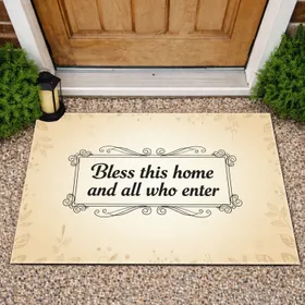Bless This Home Script Lettering Flourish Vine - Housewarming Home Decor Gift Doormat