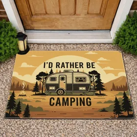 Vintage Travel Trailer Camping Scene - Outdoor Lifestyle Gift for Campers Doormat