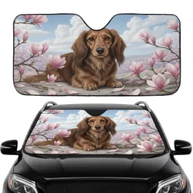 Long-Haired Brown Dachshund Magnolia Sky - Dog Lover Car Decor Gift Car Sunshade