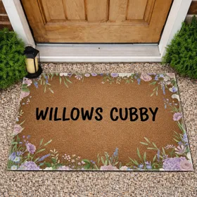 Custom Family Name Black Text Rustic Botanical Garden Flowers Home Decor Gift Doormat