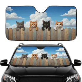 Curious Cats Wooden Fence Cloudy Sky - Everyday Auto Accessory for Cat Owners Car Sunshade