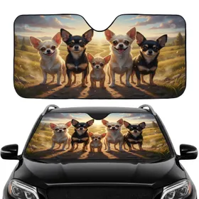 Five Chihuahuas Rolling Hills Landscape - Adventure Seeker Gift for Dog Lover Car Sunshade