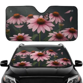 Black Pink Butterfly Soft Pink Coneflower Dark Charcoal Background Wildlife Lover Gift Car Sunshade