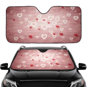 Glowing White Red Hearts Pink Brick Wall Love Celebration Gift Car Sunshade