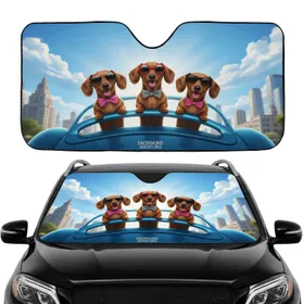 Dachshunds Sunglasses Bow Ties Car - Road Trip Essentials Gift for Dog Owners Car Sunshade