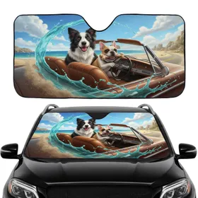 Border Collie French Bulldog Vintage Convertible - Dog Lover Travel Gift Car Sunshade