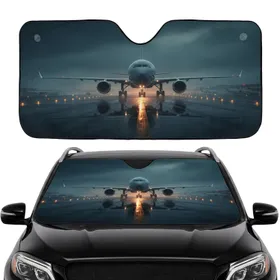 Commercial Jet Airplane Wet Runway - Travel Essentials Flight Lover Gift Car Sunshade