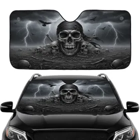 Pirate Skull Grimace Storm Lightning Bones - Dark Fantasy Decor Gift for Goth Fans Car Sunshade