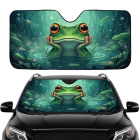 Green Frog Reflective Orange Eyes Pond Mist Aquatic Foliage - Wildlife Lover Gift Car Sunshade