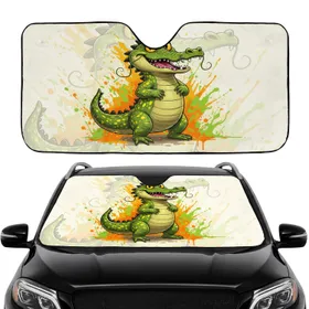 Mischievous Alligator Toothy Grin Paint Splatters - Wildlife Lover Gift Car Sunshade