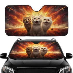 Three Shocked Cats Shattered Glass - Auto Interior Decor Car Sunshade