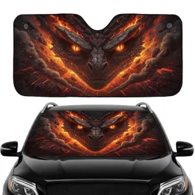 Reptilian Eyes Glowing Magma Cracks Volcanic Landscape - Driving Style Car Decor Gift Car Sunshade