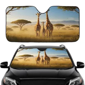 Giraffe Family Journey African Savanna Sunrise - Wildlife Enthusiast Gift Car Sunshade