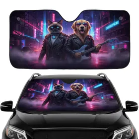 Siamese Cat Golden Retriever Biker Cyberpunk - Urban Pet Lover Gift Car Sunshade
