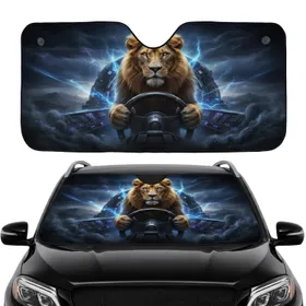 Regal Lion Steering Wheel Night Sky - Driving Passion Gift for Car Enthusiasts Car Sunshade