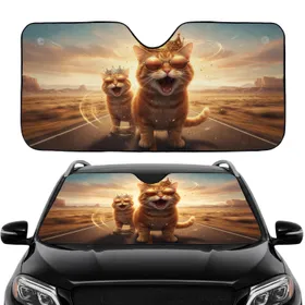 Majestic Orange Tabby Cats Sunglasses Crowns Road Trip - Golden Hour Adventure Car Sunshade