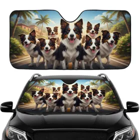 Border Collies Scenic Road Trip Tropical Vista - Dog Lover Travel Adventure Gift Car Sunshade