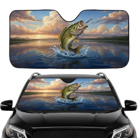 Largemouth Bass Leaping Water Lake Scene - Wildlife Lover Fishing Enthusiast Gift Car Sunshade