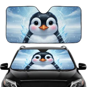 Penguin Face Arctic Snowflakes Ice Shards - Winter Holiday Gift Car Sunshade