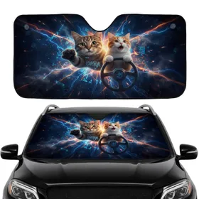 Tabby & Orange Cats Shattered Cosmic Barrier - Car Lover Everyday Essentials Car Sunshade