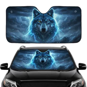 Alpha Wolf Electric Blue Lightning Storm - Wildlife Lover Gift Car Sunshade