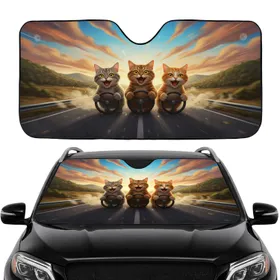 Grey Brown Ginger Tabby Cats Driving Adventure - Auto Accessory for Cat Owners Car Sunshade