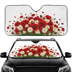 Ladybug Poppy Daisy Field - Vibrant Summer Bloom Car Decor Car Sunshade