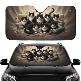 Tuxedo Cats Plush Furnishings Paw Prints - Home Decor Gift for Cat Owners Car Sunshade