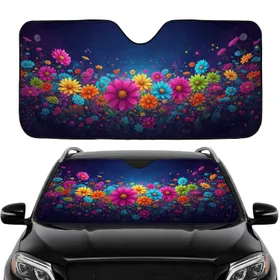 Vibrant Daisy Fantasy Flowers Starlit Void - Everyday Travel Accessory Gift Car Sunshade