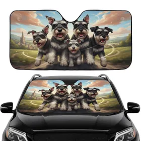Five Schnauzer Dogs Urban Countryside Journey - Road Trip Essential Dog Lover Gift Car Sunshade