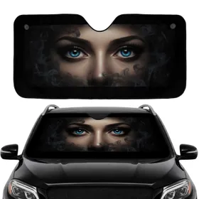 Luminous Blue Eyes Shadowy Face Atmospheric Cosmic Realm - Dramatic Style Accessory Car Sunshade