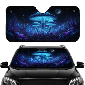Giant Bioluminescent Mushrooms Glowing Foliage Night Sky - Fantasy Lover Gift Car Sunshade