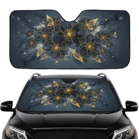 Dark Translucent Botanical Flowers Gold Glitter Golden Butterfly Forms Everyday Use Car Sunshade