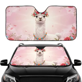White Llama Floral Wreath Beaded Necklace - Car Decor Gift for Llama Lover Car Sunshade