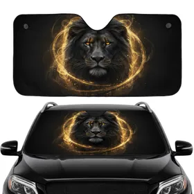 Majestic Black Lion Golden Eyes Energy Tendrils - Fantasy Wildlife Lover Gift Car Sunshade