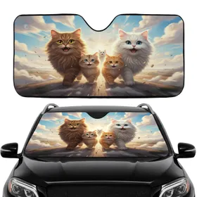 Fluffy Adventurous Cats Wind Blown Fur Open Sky - Cat Lover Gift Car Sunshade