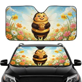 Happy Smiling Honey Bee Dripping Honey Wildflower Garden - Nature Lover Gift Car Sunshade