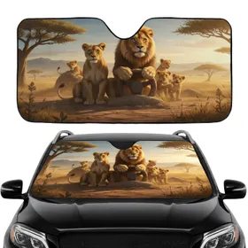 African Lion Family Savanna Sunset - Safari Lover Gift Car Sunshade