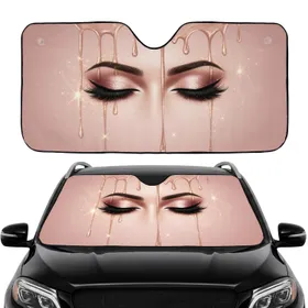 Closed Female Eyes Rose Gold Eyeshadow Drips - Beauty Lover Gift Car Sunshade