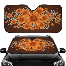 Deep Brown Background Daisy Bloom Cluster Organic Swirls Car Sunshade