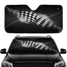 White Black Checkered Flag Speed Streaks - Auto Enthusiast Road Driving Lifestyle Gift Car Sunshade